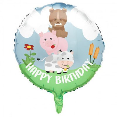 Givi Happy Farm folieballong med ko, gris, hund och Happy Birthday
