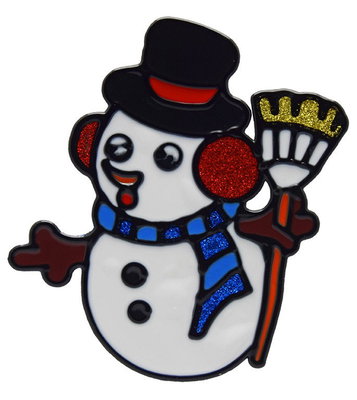 Fönsterdekoration snögubbe med kvast – 13,5 × 11,5 cm