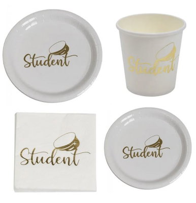 Studentdukning, vit och guld - 8 personer