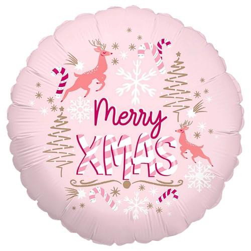 Folieballong "Merry X-mas" – rosa – 46 cm