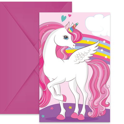 Inbjudningskort Unicorn Regnbåge – 6-pack