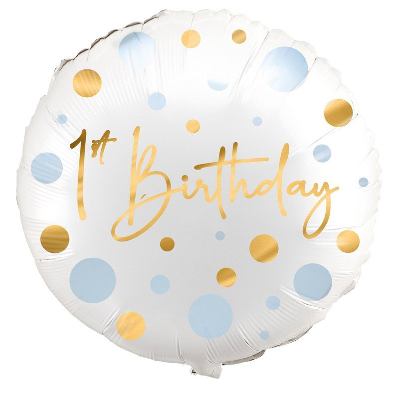 Folieballong 1st Birthday – blå/guld – 46 cm