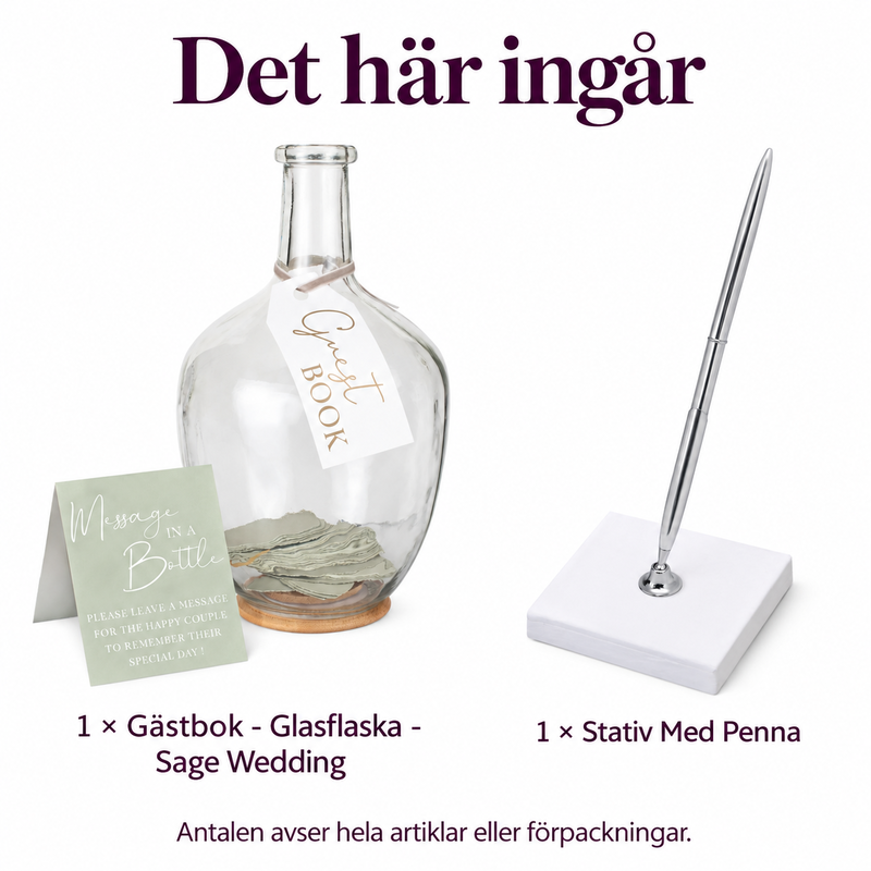 Hälsningar i glas – gästbok med 60 meddelandeblad – innehåll och antal