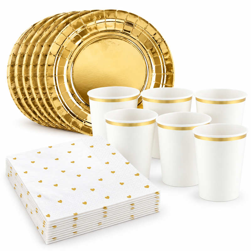 Dop – guld och vitt – kompletteringspaket, 12 extra gäster