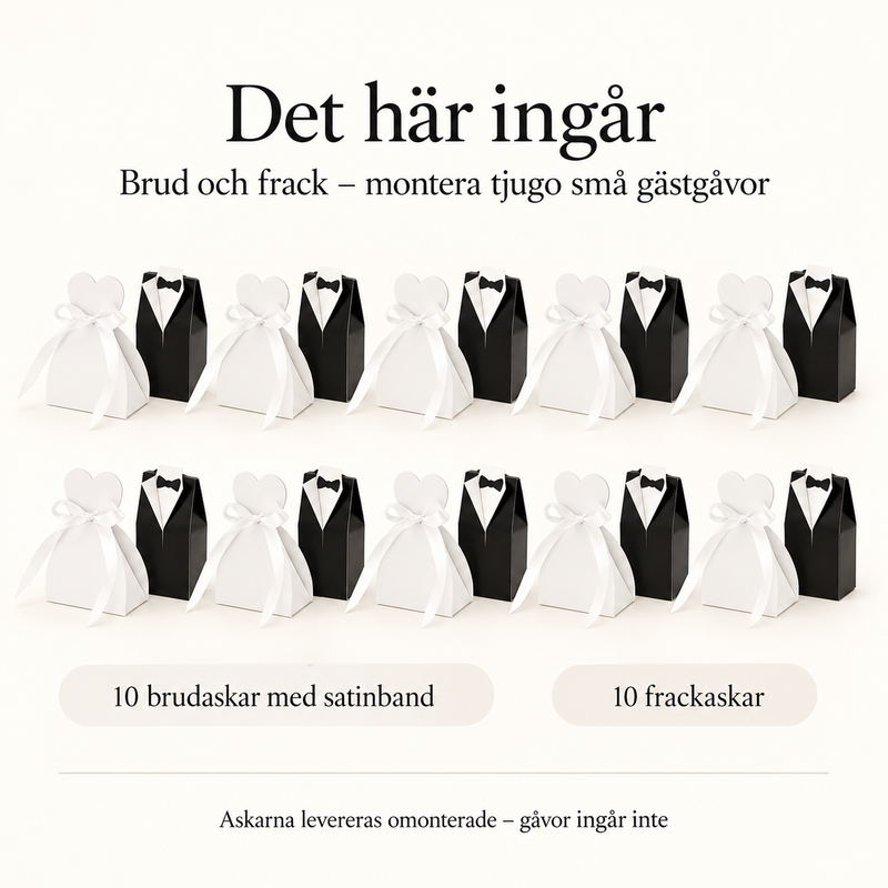 Det här ingår – Brud och frack – montera tjugo små gästgåvor