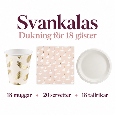 Svankalas, dukningspaket för 18 gäster – översikt av ingående delar
