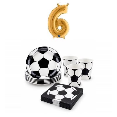 6-årskalas, Fotboll, kalaspaket, 6 gäster – sammansatt bild av paketets produkter