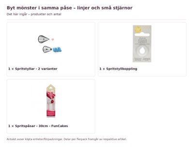 Byt mönster i samma påse – linjer och små stjärnor – innehåll och antal förpackningar