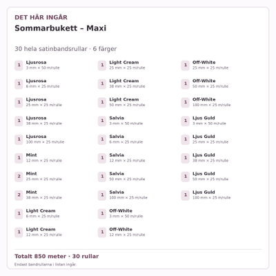Det här ingår – Satinbandspaket – Sommarbukett – Maxi – 30 rullar