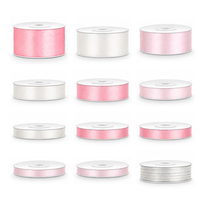 Satinbandspaket – Kakpåsar rosa – 12 rullar – hela paketet