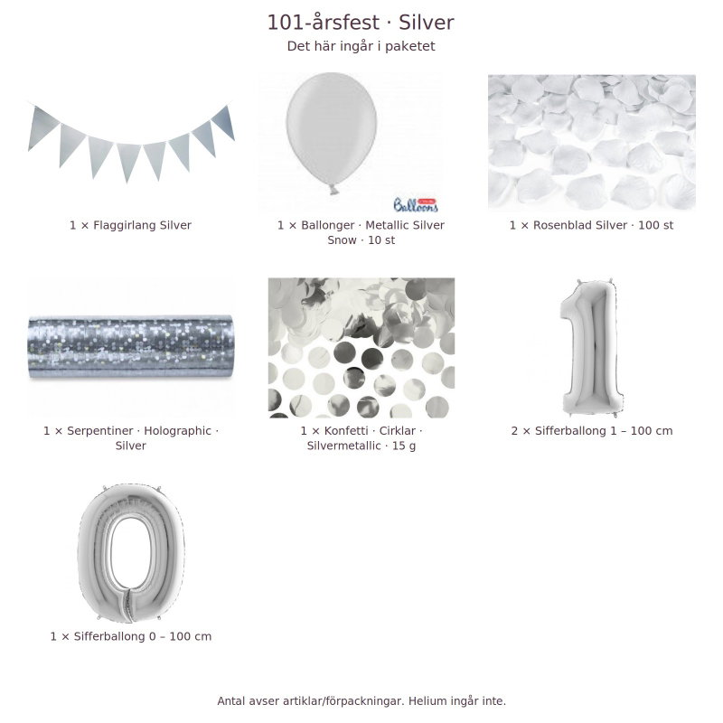 101-års festpaket, Silver, Stor – innehåll och antal förpackningar