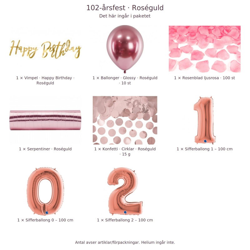 102-års festpaket, Roséguld, Stor – innehåll och antal förpackningar