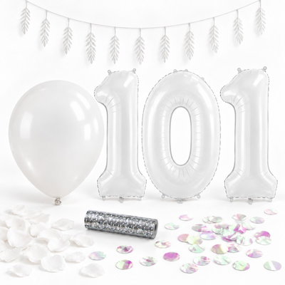 101-års festpaket, Vitt, Stor – paketets dekorationer på vit bakgrund