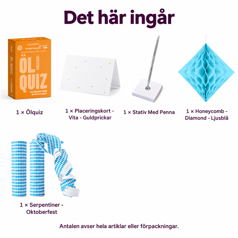 Det här ingår i Ölquiz utan dryckeskrav – lagbord med egna svarskort