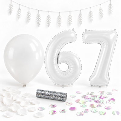 67-års festpaket, Vitt, Stor – paketets dekorationer på vit bakgrund