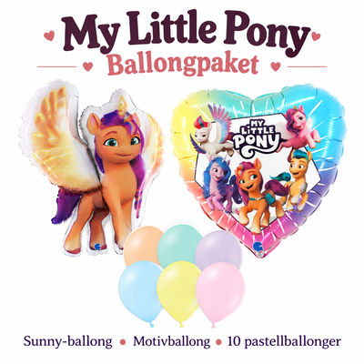 My Little Pony, ballongpaket med Sunny och pastellballonger – innehållsöversikt med text