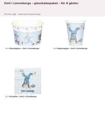 Emil i Lönneberga – glasskalaspaket – för 8 gäster – innehåll och antal