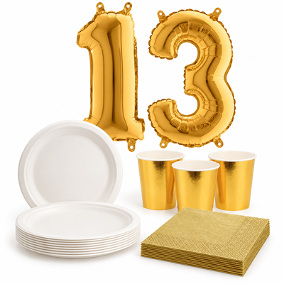 13-årskalas, Vitt och guld, kalaspaket, 6 gäster – paketets innehåll