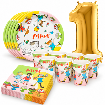 1-årskalas, Pippi Långstrump, kalaspaket, 8 gäster – samlat paketinnehåll