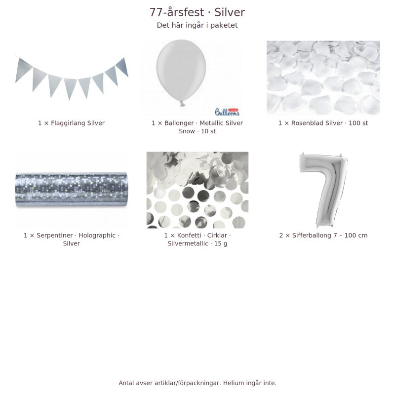 77-års festpaket, Silver, Stor – innehåll och antal förpackningar