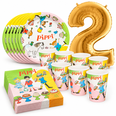 2-årskalas, Pippi Långstrump, kalaspaket, 8 gäster – samlat paketinnehåll