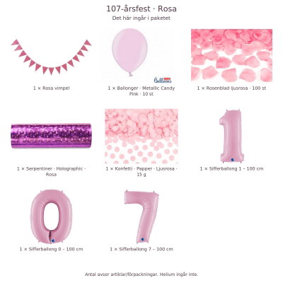 107-års festpaket, Rosa, Stor – innehåll och antal förpackningar
