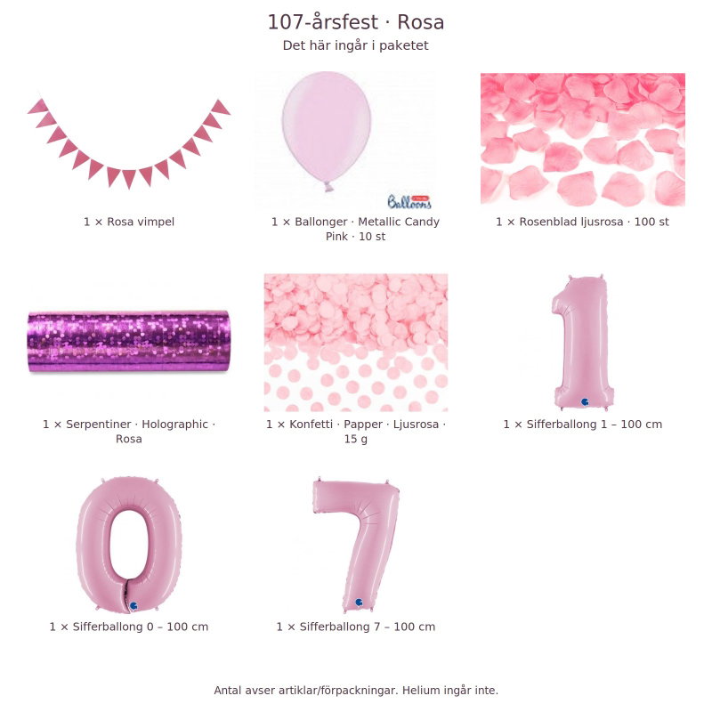 107-års festpaket, Rosa, Stor – innehåll och antal förpackningar