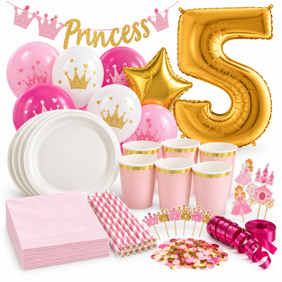 5-årskalas, Prinsesskalas, kalaspaket, 6 gäster – samlat paketinnehåll