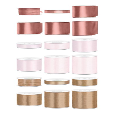Satinbandspaket – Rosa julglans – Stor – 18 rullar – hela paketet
