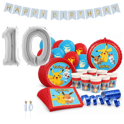 Pokémon – 10-årskalas – kalaspaket för 8 gäster – stor och tydlig sifferballong
