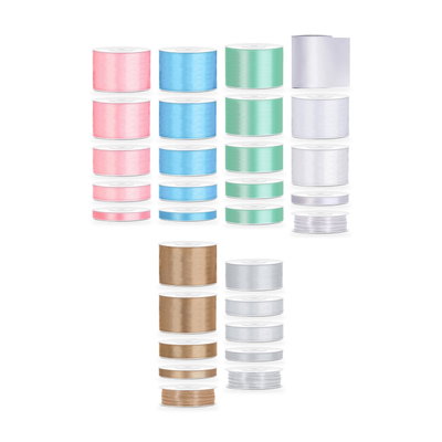 Satinbandspaket – Pastellmix till bebisfest – Maxi – 30 rullar – hela paketet