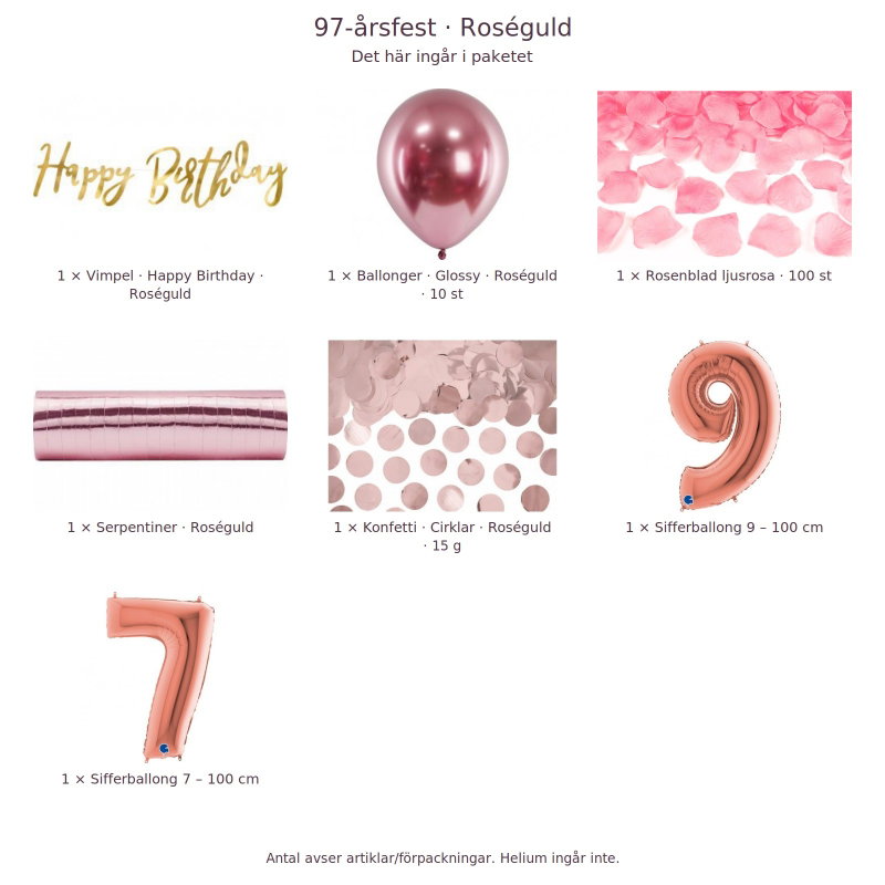 97-års festpaket, Roséguld, Stor – innehåll och antal förpackningar