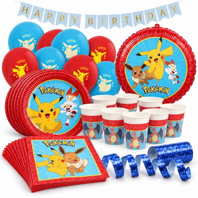 Pokémon – kalaspaket med dekorationer för 8 gäster – paketets produkter