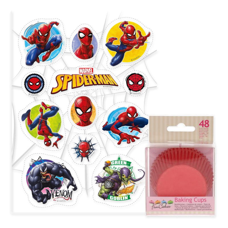 Spiderman – muffinspaket med minibilder – för 12 muffins – samlad paketbild