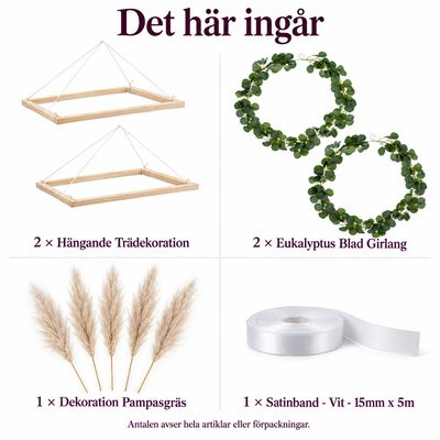 Botaniska takramar – två gröna dekorationer över verandabordet – innehåll och antal
