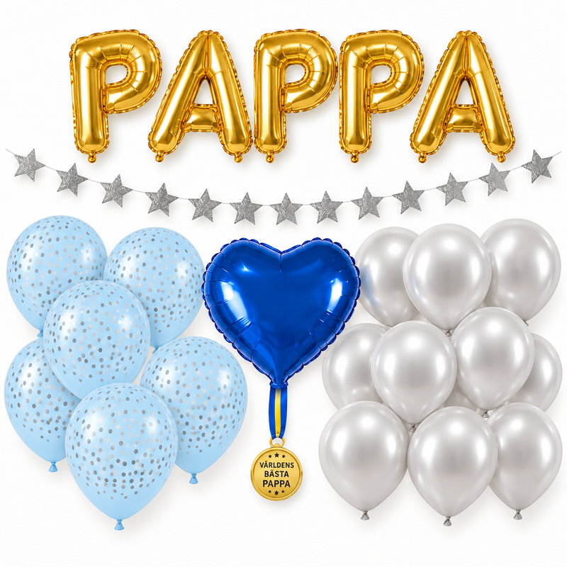 PAPPA – dekorationspaket till fars dag – blått & silver
