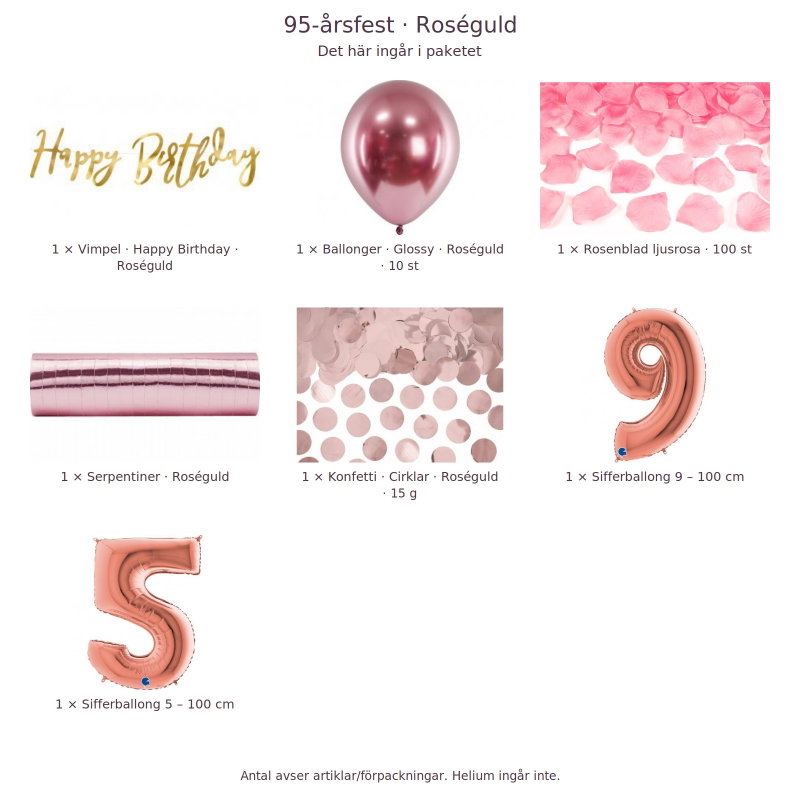 95-års festpaket, Roséguld, Stor – innehåll och antal förpackningar