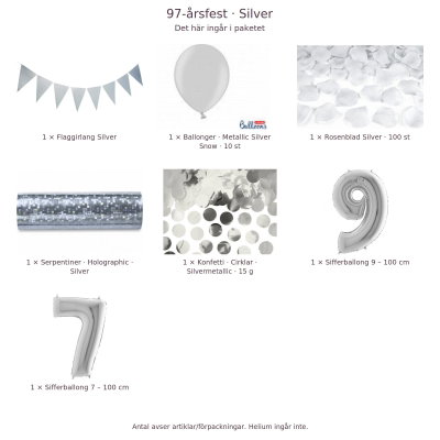 97-års festpaket, Silver, Stor – innehåll och antal förpackningar