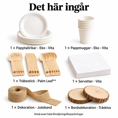Naturpicknick för sex – sockerrör, trä och jute – innehåll och antal försäljningsförpackningar