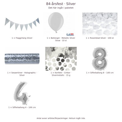 84-års festpaket, Silver, Stor – innehåll och antal förpackningar