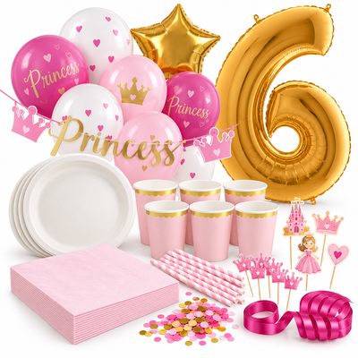 6-årskalas, Prinsesskalas, kalaspaket, 6 gäster – samlat paketinnehåll