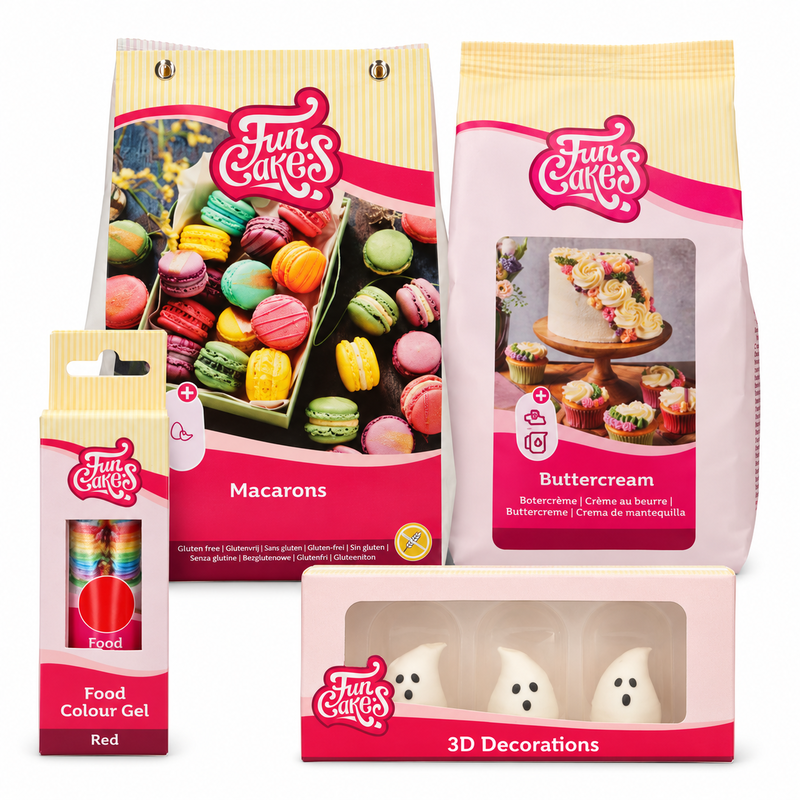 Spökmacarons med röda fyllningar