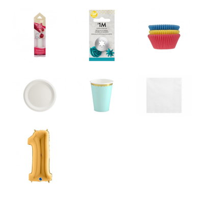 11-årskalas, Bakkalas – dekorera cupcakes, kalaspaket, 6 gäster – paketets produkter med sifferballong 100 cm