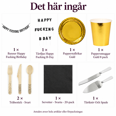 Det här ingår i Happy Fucking Birthday – vuxenmiddag för åtta med tårtfokus