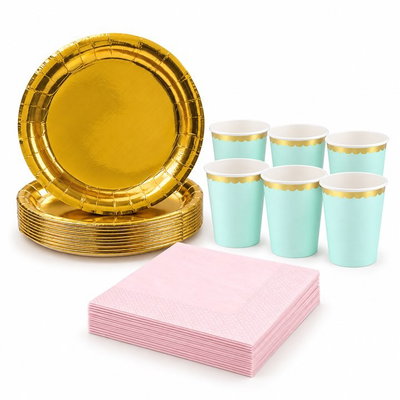 Pastellkalas, mint och guld, dukningspaket, 16 gäster
