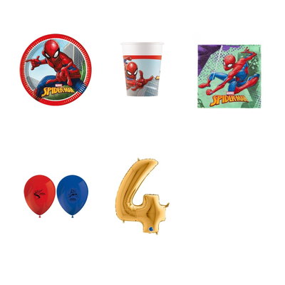 4-årskalas, Spiderman, kalaspaket, 8 gäster – paketets produkter med sifferballong 100 cm