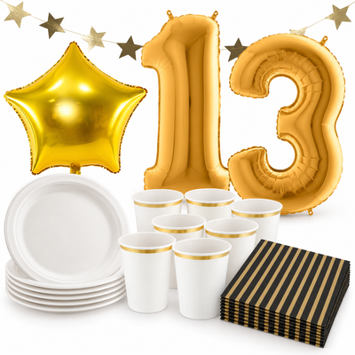 13-årskalas, Hollywoodtema – stjärnor och guld, kalaspaket, 6 gäster – samlat paketinnehåll
