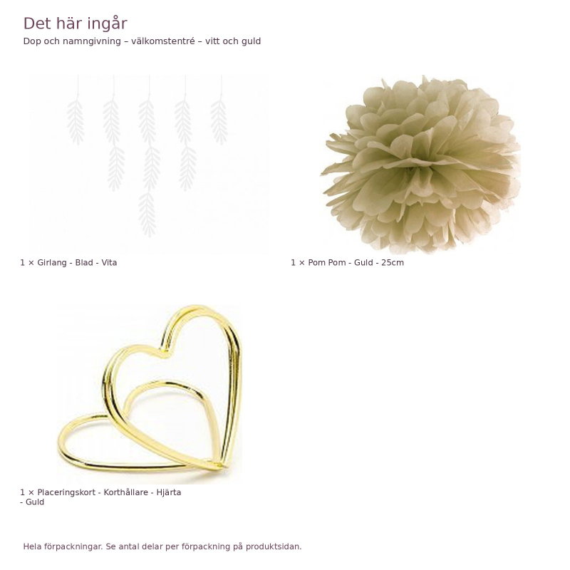 Dop och namngivning – välkomstentré – vitt och guld – exakt innehåll och antal förpackningar