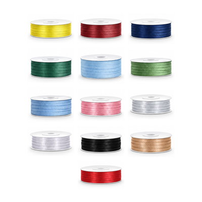 Satinbandspaket – Färgsortiment 3 mm – 13 rullar – hela paketet