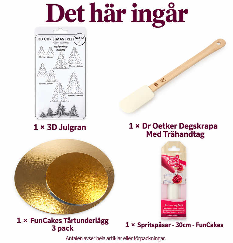 Det här ingår: En skog av 3D-granar – fondantdekor i fyra höjder